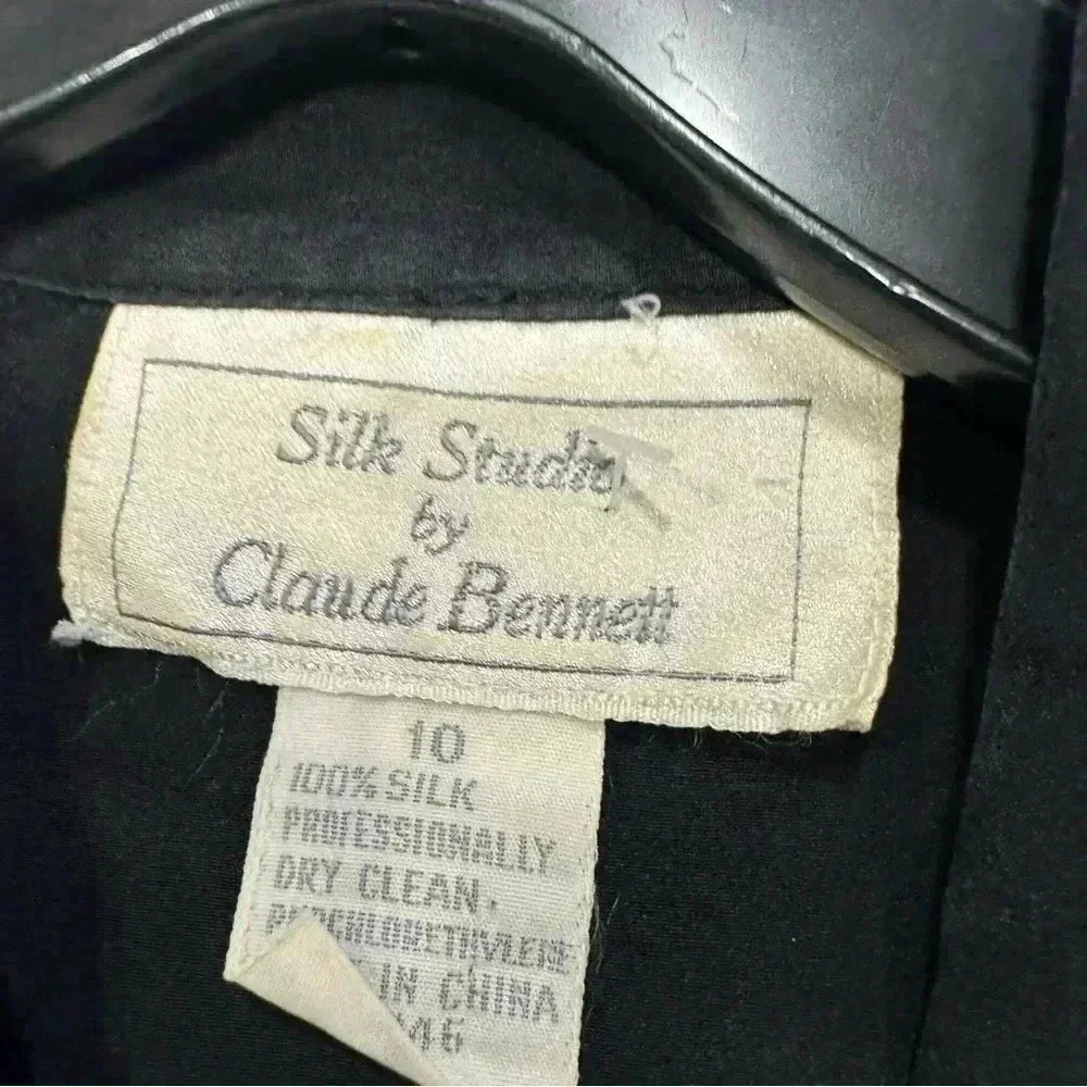 Vintage Silk Studio by Claude Bennett black long sleeve button up blouse size 10 - Picture 5 of 9